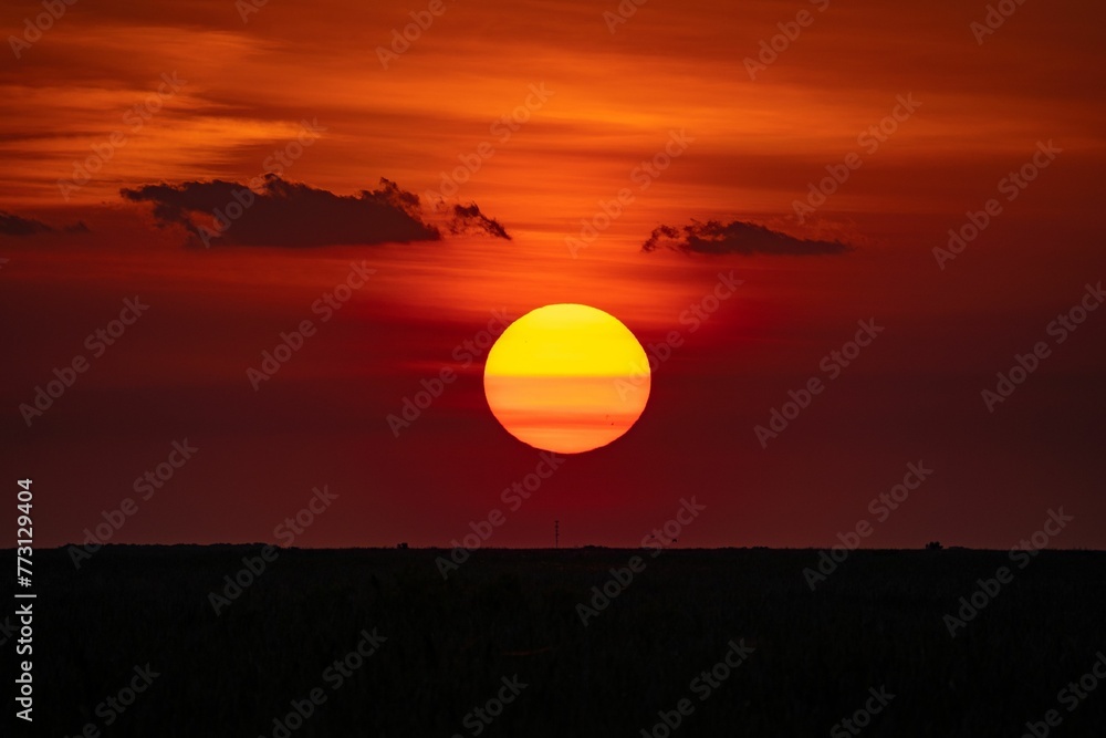 Vibrant image of a beautiful sunset in red colors in a tranquil landscape Vibrant image of a beautiful sunset in red colors in a tranquil landscape