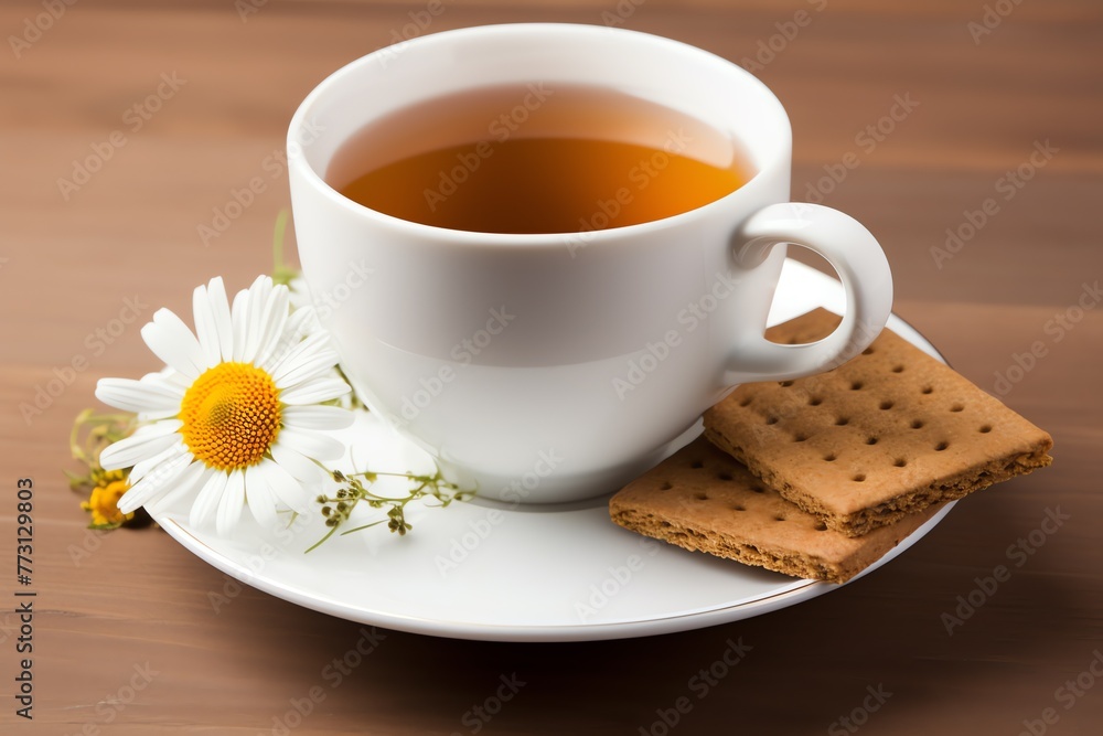 a cup of tea and crackers on a saucer a cup of tea and crackers on a saucer