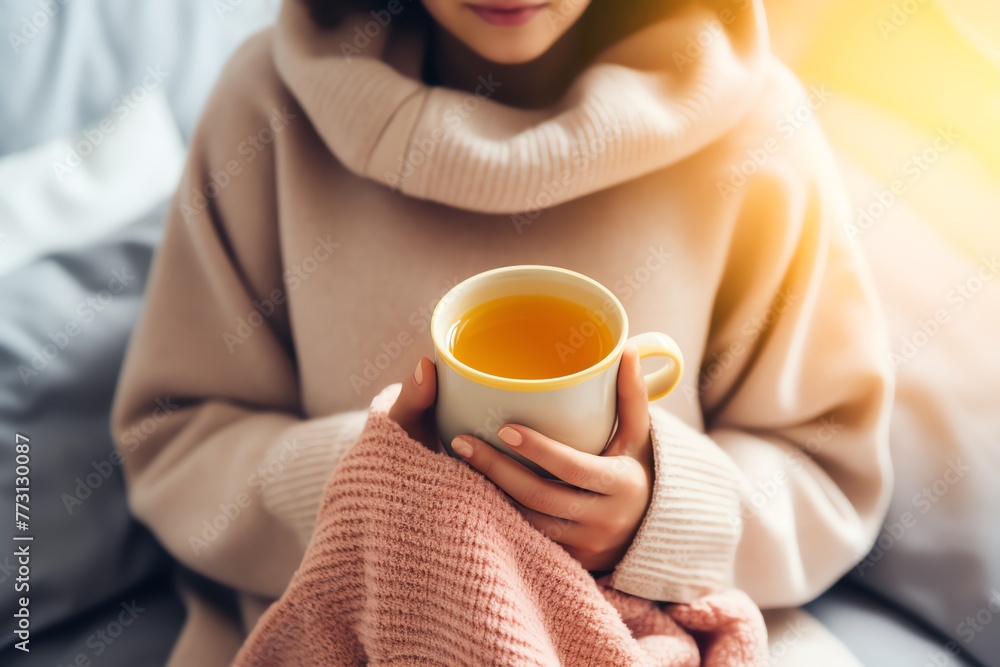 a woman holding a cup of tea a woman holding a cup of tea