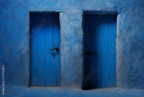 two blue doors in a wall © Maria