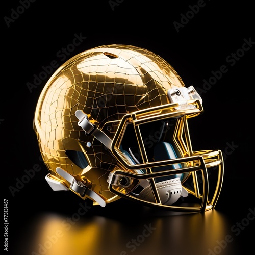 a gold football helmet on a black background