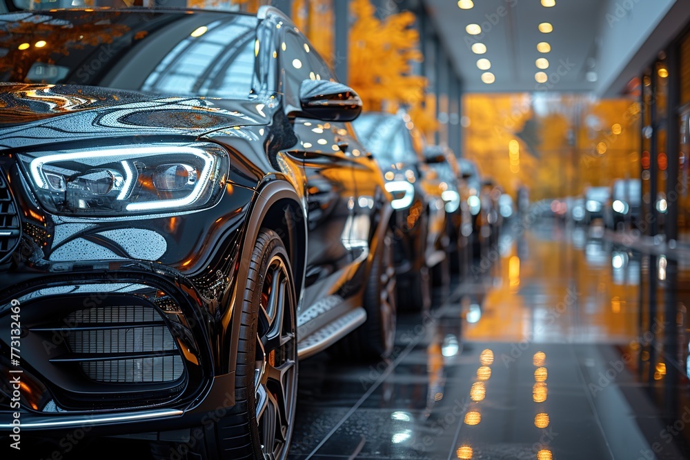 Luxury car dealership: Premium business black SUVs in showcase Luxury car dealership: Premium business black SUVs in showcase