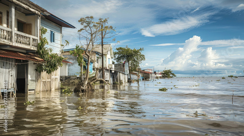 Coastal area inundated by the rising sea level due to climate change