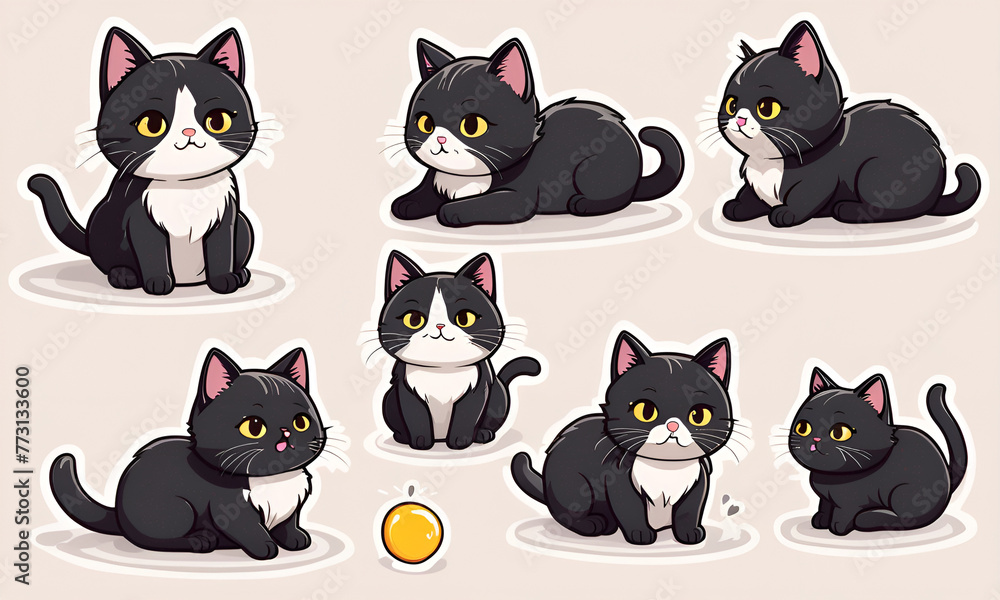 A little black cat lying in the sunshine, 9 postures and expressions, emoticons Emoji and ICON materials A little black cat lying in the sunshine, 9 postures and expressions, emoticons Emoji and ICON materials