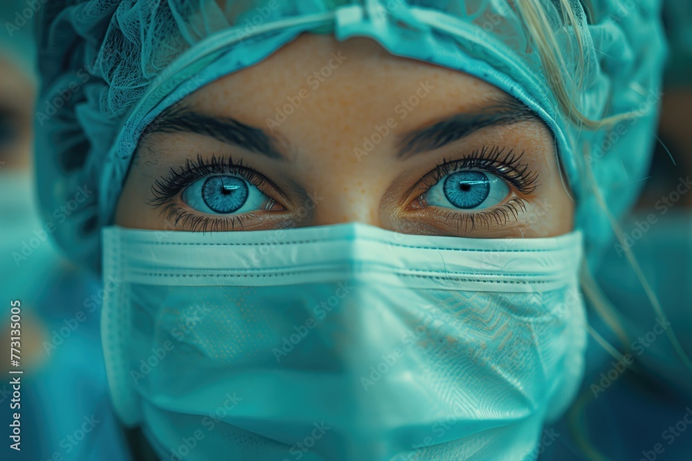 eye view of a patient on an operating table, with doctors standing around and looking into the camera eye view of a patient on an operating table, with doctors standing around and looking into the camera