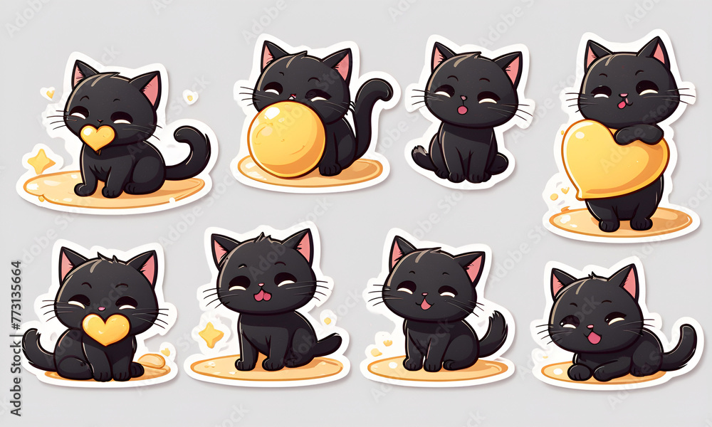 A little black cat lying in the sunshine, 9 postures and expressions, emoticons Emoji and ICON materials A little black cat lying in the sunshine, 9 postures and expressions, emoticons Emoji and ICON materials