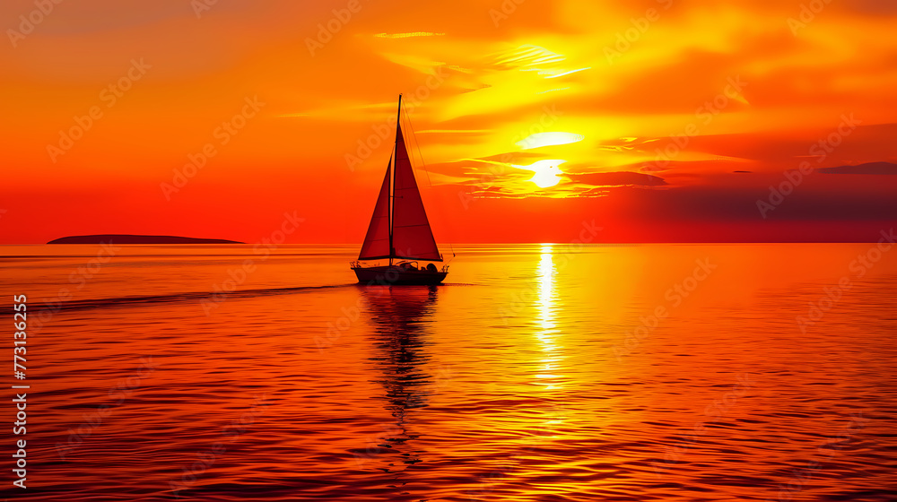 Serenity in Solitude: A Sailboat's Journey at Dusk