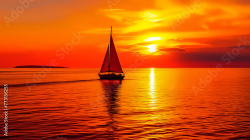 Serenity in Solitude: A Sailboat's Journey at Dusk