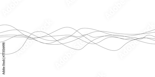 Abstract curved black long lines on white.  Curve wave seamless pattern. Line art striped graphic template. Vector illustration.