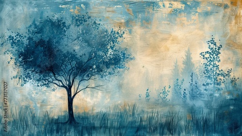 Artistic oil painting depicting trees as the main subject, creating a stunning visual background.