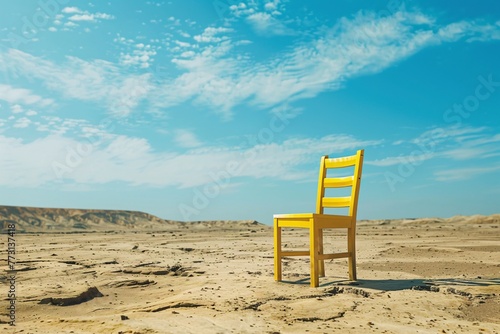a yellow chair in the desert