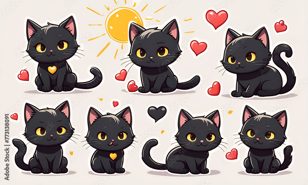 A little black cat lying in the sunshine, 9 postures and expressions, emoticons Emoji and ICON materials A little black cat lying in the sunshine, 9 postures and expressions, emoticons Emoji and ICON materials