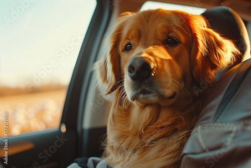retriever dog sitting in the car