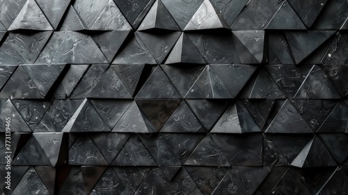 A pattern of 3D triangles . Abstract mosaic of black triangles