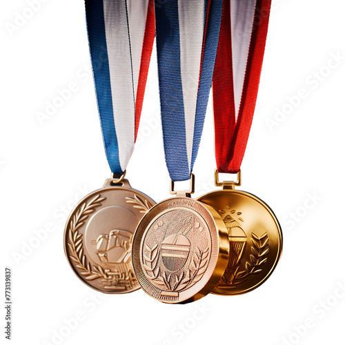 A gold silver and bronze medal photo, Isolated on transparent PNG background, Generative ai