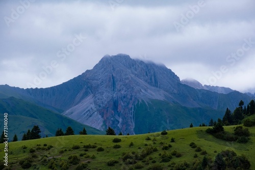 there is a view of a mountain from a small hill side