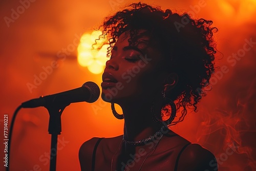 Silhouette of a jazz singer performing on a concert