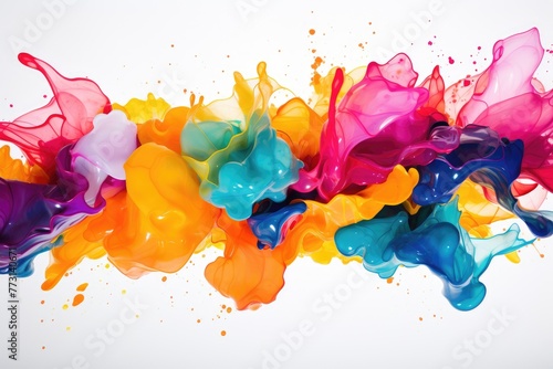Colorful paint splashes on white background Abstract colorful background Liquid paint, AI-generated