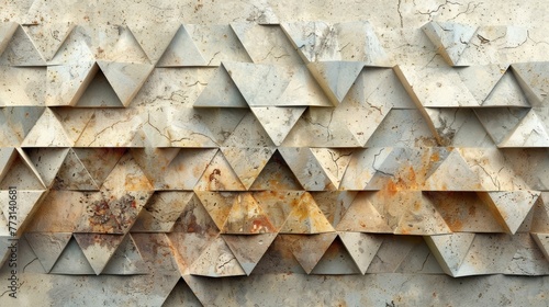 A pattern of 3D triangles . Abstract mosaic of beige triangles