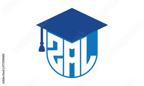 ZAL initial letter academic logo design vector template. school college logo, university logo, graduation cap logo, institute logo, educational logo, library logo, teaching logo, book shop, varsity