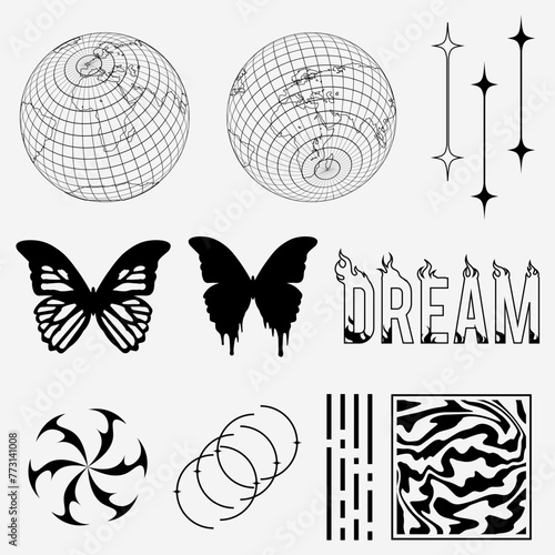 Street wear element Wireframe Globe butterfly melting for design T shirt, poster, etc...