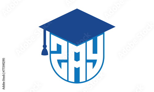 ZAY initial letter academic logo design vector template. school college logo, university logo, graduation cap logo, institute logo, educational logo, library logo, teaching logo, book shop, varsity