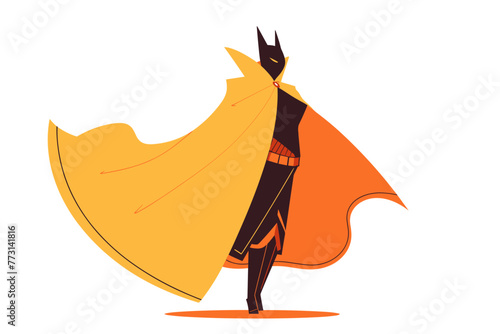 Superhero character in epic pose wearing yellow coat. Flat vector illustration.