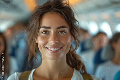 Beautiful female flight attendant smiling