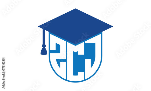 ZCJ initial letter academic logo design vector template. school college logo, university logo, graduation cap logo, institute logo, educational logo, library logo, teaching logo, book shop, varsity