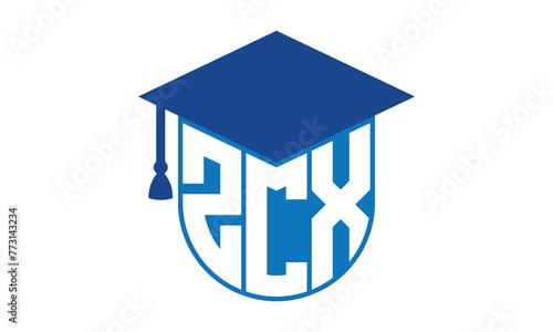 ZCX initial letter academic logo design vector template. school college logo, university logo, graduation cap logo, institute logo, educational logo, library logo, teaching logo, book shop, varsity