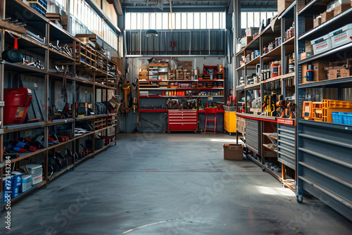 modern garage with shelves and tools © Di Studio