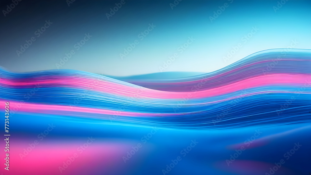 Abstract Landscape Art, Waves of Vibrant Blue and Pink Abstract Landscape Art, Waves of Vibrant Blue and Pink
