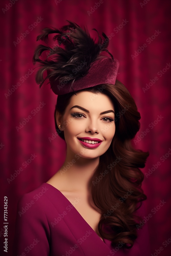 Fototapeta premium portrait of a woman with dark red fascinator