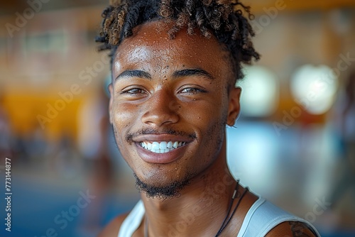Smiling portrait of a future professional basketball player on court photo