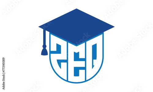 ZEQ initial letter academic logo design vector template. school college logo, university logo, graduation cap logo, institute logo, educational logo, library logo, teaching logo, book shop, varsity