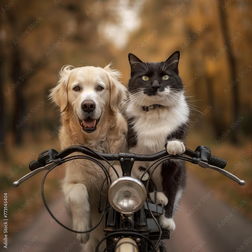 Cat and Dog Motorcycle Adventure created with Generative AI technology