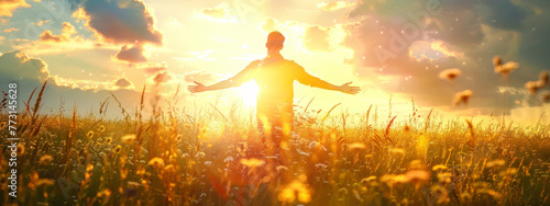 A man is standing in a field of yellow grass