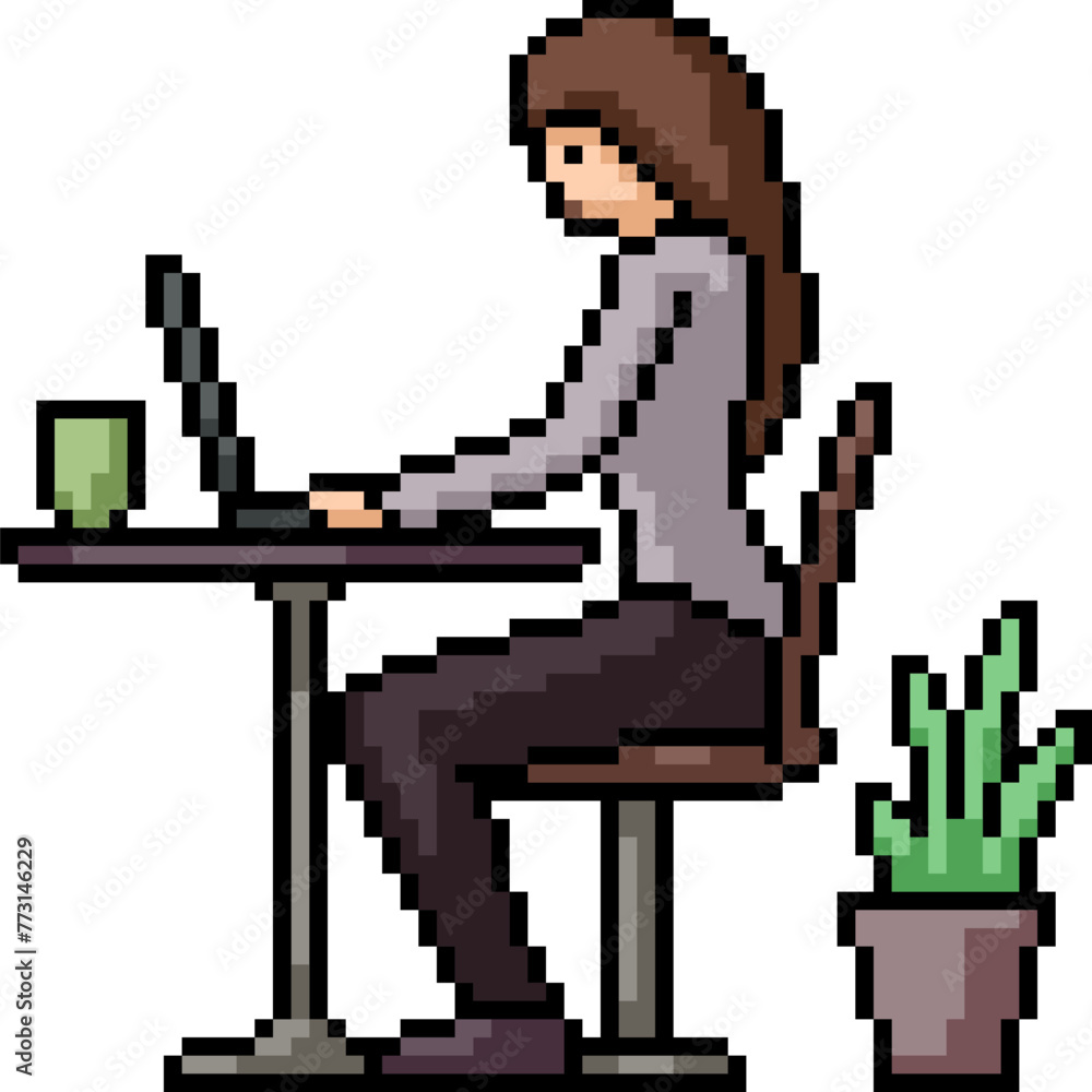Fototapeta premium pixel art of woman playing laptop