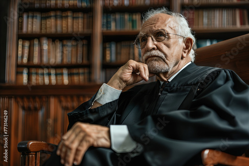 Older judge thinking and making up his mind at trial 