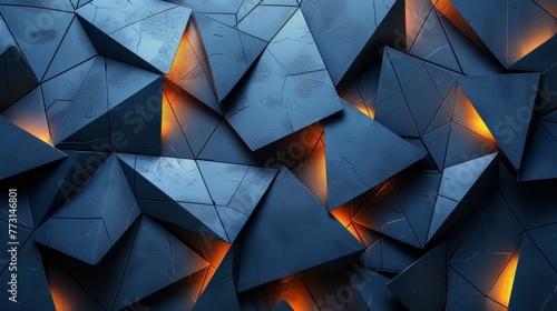 Abstract dark blue background with glowing triangle geometric lines overlapping. Modern shiny blue lines pattern. Futuristic technology concept. Modern illustration.