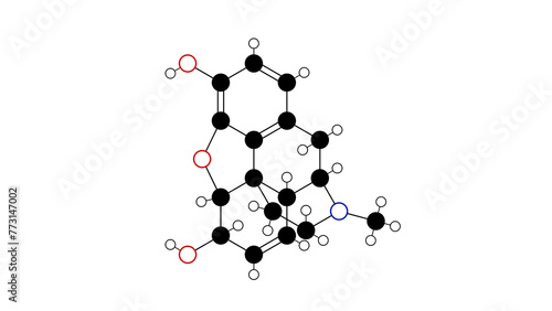 Cuadro en lienzo morphine molecule, structural chemical formula, ball-and-stick model, isolated i