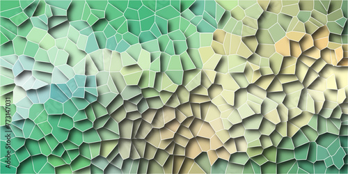 Multicolor Broken Stained Glass Background with White lines. Voronoi diagram background. Seamless pattern shapes vector Vintage Illustration background. Geometric Retro tiles pattern.