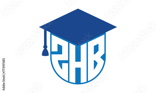 ZHB initial letter academic logo design vector template. school college logo, university logo, graduation cap logo, institute logo, educational logo, library logo, teaching logo, book shop, varsity