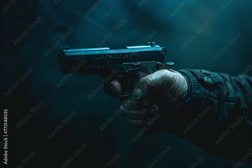 ctiminal concept, male hand holding gun over black background ctiminal concept, male hand holding gun over black background