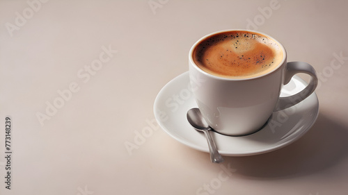 white ceramic cup with cappuccino latte coffee brown foam on light background 