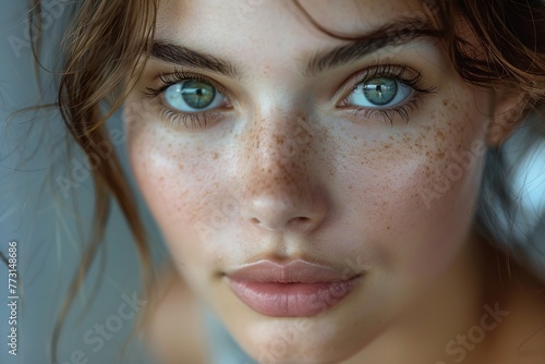No make up portrait of a female model, isolated background