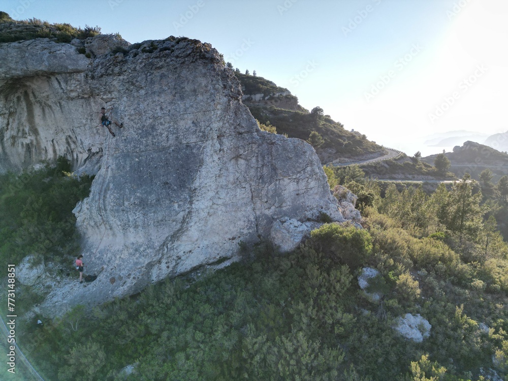 Aerial view of a scenic landscape of Cassis, France, with climbers Aerial view of a scenic landscape of Cassis, France, with climbers