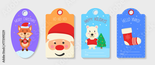 Collection of gift tags and cards Merry Christmas and Happy New Year. Set of Christmas tag cute. Creative handmade textures for winter holidays. Vector illustration