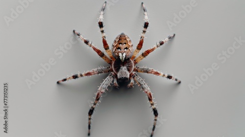 Closeup spider on a grey background. Dangerous insect.