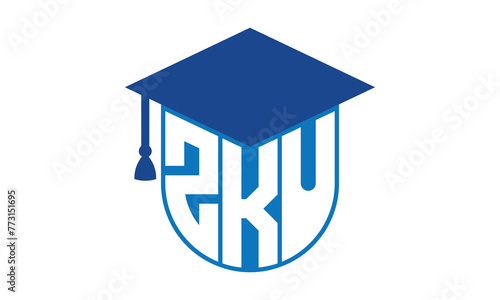 ZKU initial letter academic logo design vector template. school college logo, university logo, graduation cap logo, institute logo, educational logo, library logo, teaching logo, book shop, varsity